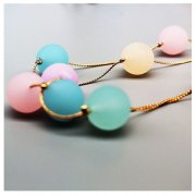 Scrub colored beads double layer thin chain necklace