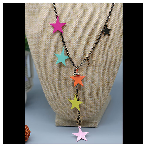 Black gold chain color 5 Star/Leaves pendant necklace