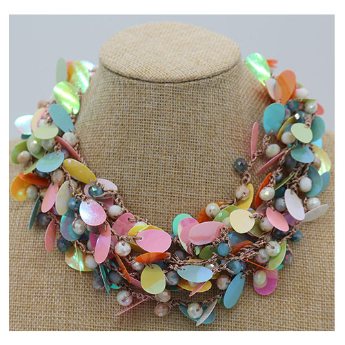 Color boho style button necklace