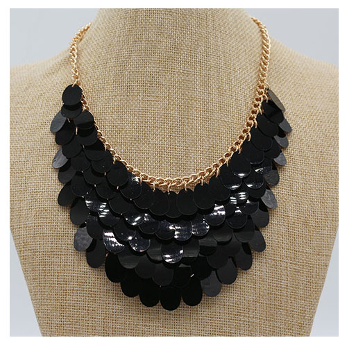 Black many plastic piece necklace